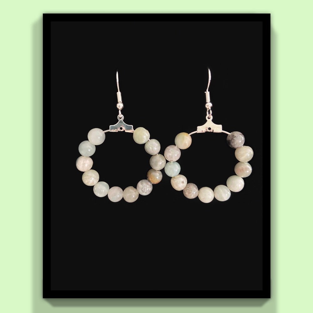 Silver hoops & multicolored Amazonite beads